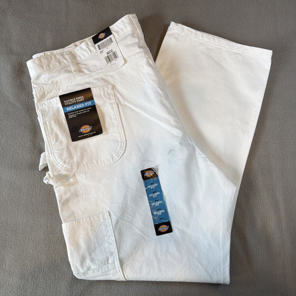 Dickies Men’s New Painter Pants size 46 x 32 Relaxed White Cargo Double Knee